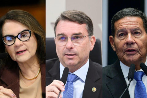 No Senado, Damares e Flávio defendem Mourão após críticas de Malafaia